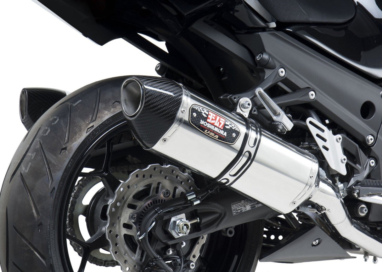 Yoshimura R-77 Race Stainless Dual Slip-On Mufflers w/Stainless Sleeve/Carbon End Cap for Kawasaki Ninja ZX-14R 12-20