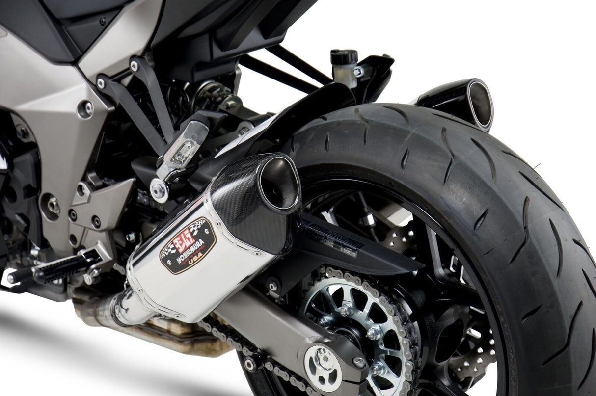 Yoshimura R-77 Street Stainless Dual Slip-On Mufflers w/Stainless Sleeve/Carbon End Cap for Kawasaki Ninja 1000 11-13