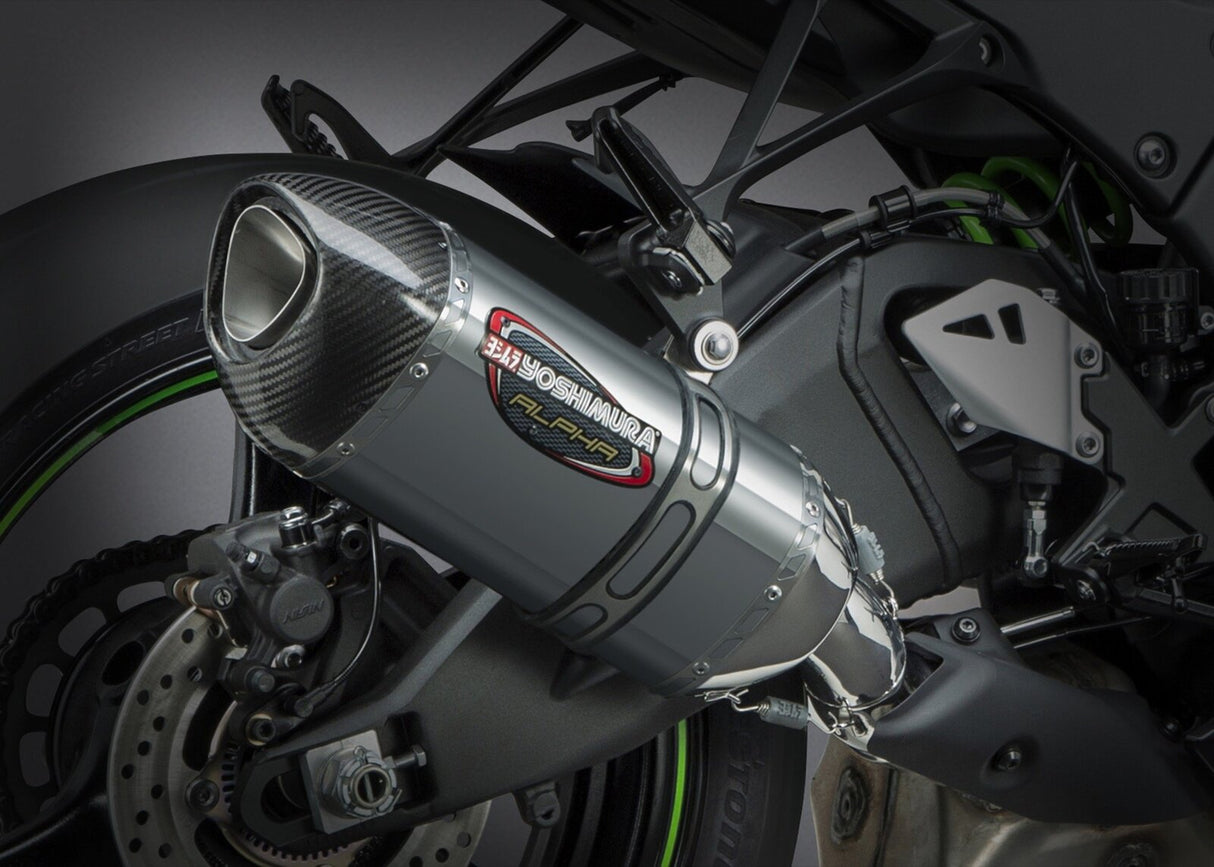 Yoshimura Alpha Street Stainless Slip-On Muffler w/Stainless Sleeve/Carbon End Cap for Kawasaki Ninja ZX-10R/RR 16-20