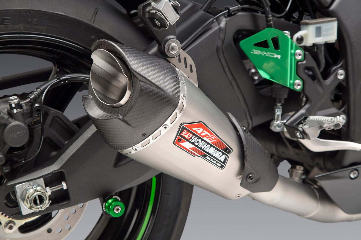 Yoshimura AT2 Street Stainless 3/4 Slip-On Muffler w/Stainless Sleeve/Carbon End Cap for Kawasaki ZX10 2021