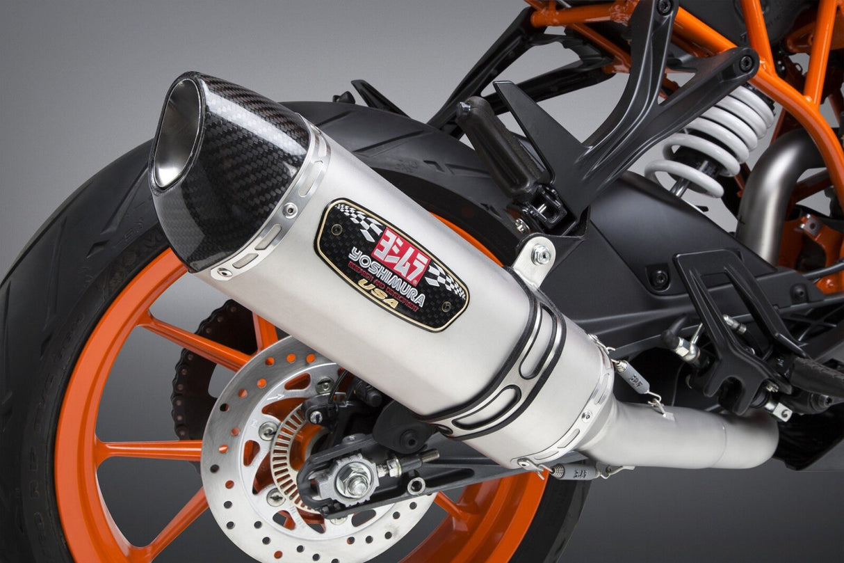 Yoshimura R-77 Race Stainless Works Finish 3/4 Slip-On Muffler w/Stainless Sleeve/Carbon End Cap for KTM 390 Duke/RC390 17-20