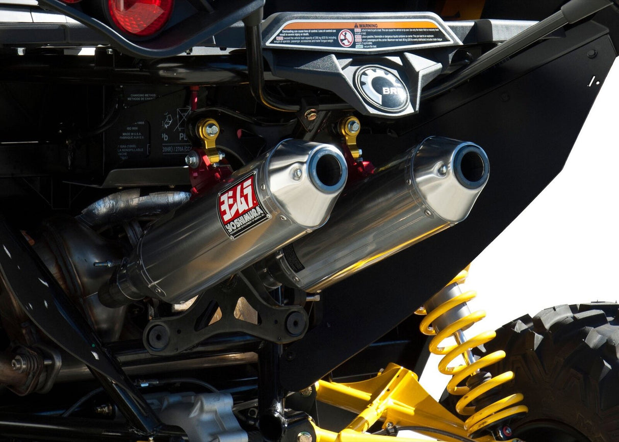 Yoshimura RS-2 Signature Stainless Dual Slip-On Mufflers w/Stainless Sleeve/Stainless End Cap for Can-Am Maverick 2013