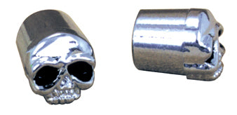 Zodiac Z011485 Skull Valve Stem Caps Chrome w/Black Eyes (Pair)