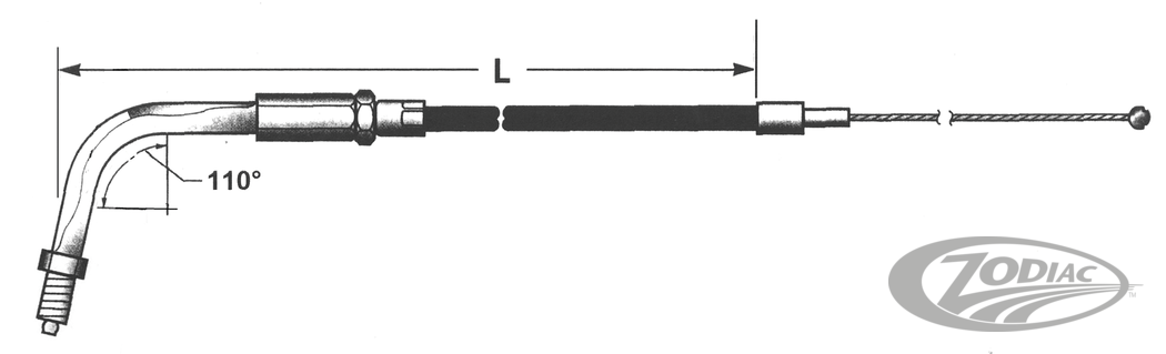 Zodiac Z114212 Stainless Steel Braided 135 Degree x 37" Throttle Cable for Big Twin 81-89/Sportster 81-85