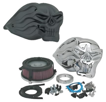 Zodiac Z120171 Flying Skull High Performance Air Cleaner Kit Black for Twin Cam 99-17/Sportster 91-06 w/CV Carb or Delphi EFI