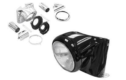 Zodiac Z160007 Headlight Housing Conversion Kit Chrome w/Hardware for Heritage Softail/Fat Boy 86-06 w/1" Handlebars