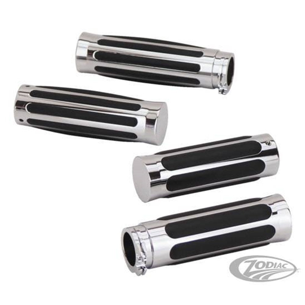 Zodiac Z351445 Streamliner Grips Chrome for 1" Handlebars