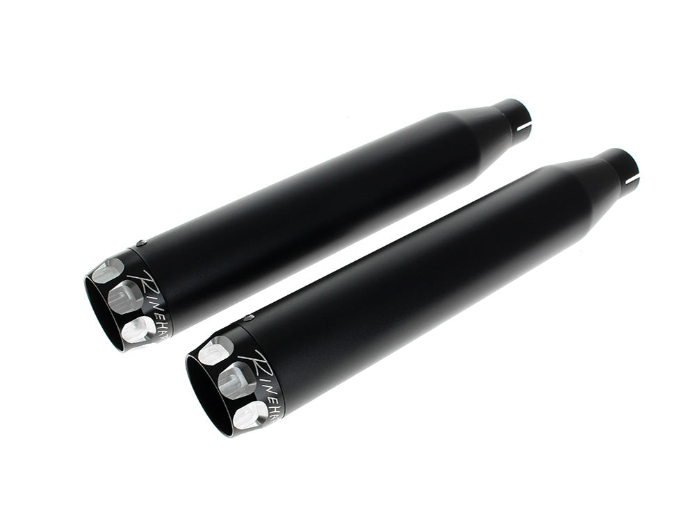 Rinehart Racing RIN-500-0301S 3" Slip-On Mufflers Black w/Black Scalloped End Caps for Harley-Davidson Dyna 95-17