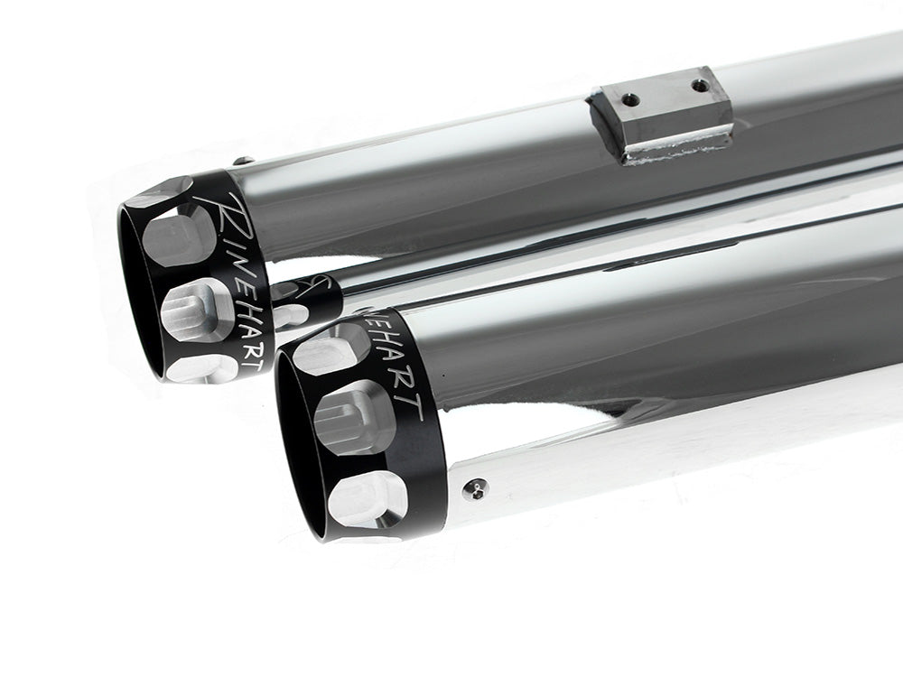 Rinehart Racing RIN-500-0204S 3" Slip-On Mufflers Chrome w/Black Scalloped End Caps for Harley-Davidson Softail Deuce 2007/Fat Boy 07-17