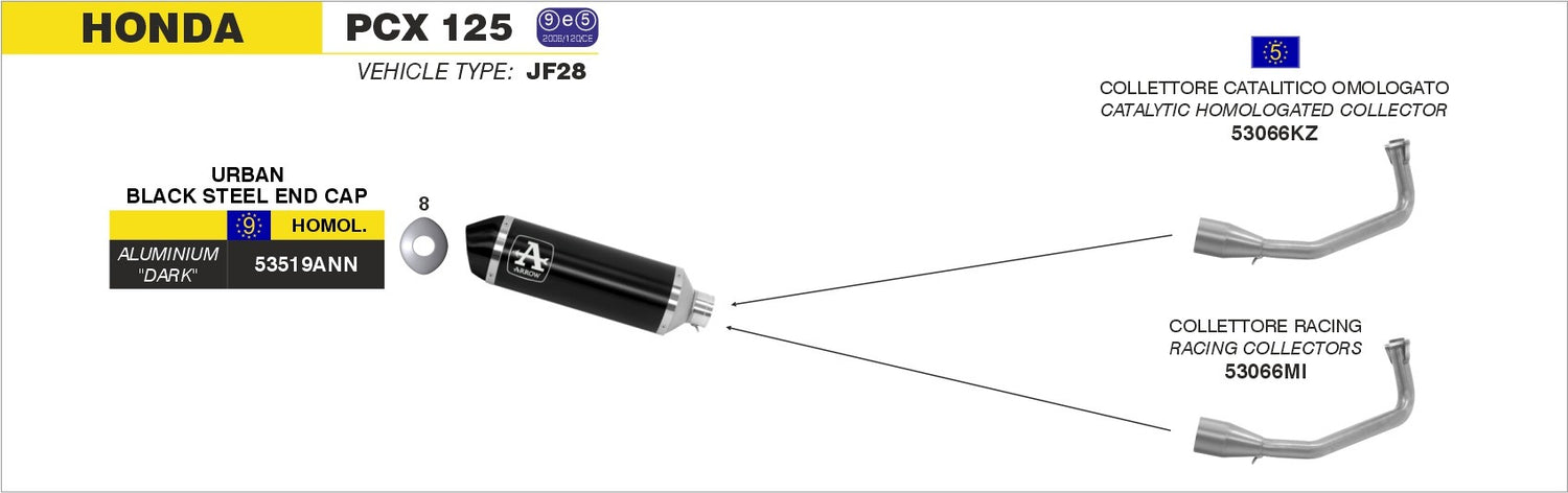 Arrow 53066MI Racing Collector Pipe for Honda PCX 125 12-17/PCX 150 12-16/SH 125/SH 150 17-19