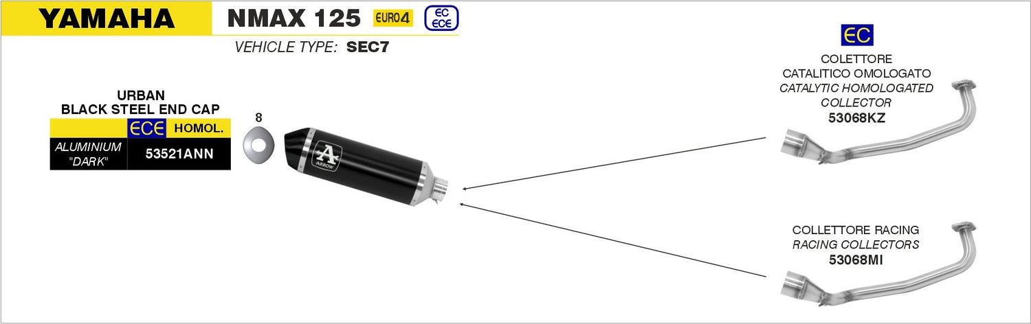 Arrow 53068MI Racing Collector Pipe for Yamaha NMAX 125 17-20/NMAX 155 17-20/Tricity 125 17-20