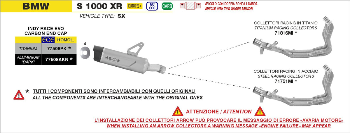 Arrow 71816MI Titanium Racing Collectors for BMW S 1000 XR 24-Up