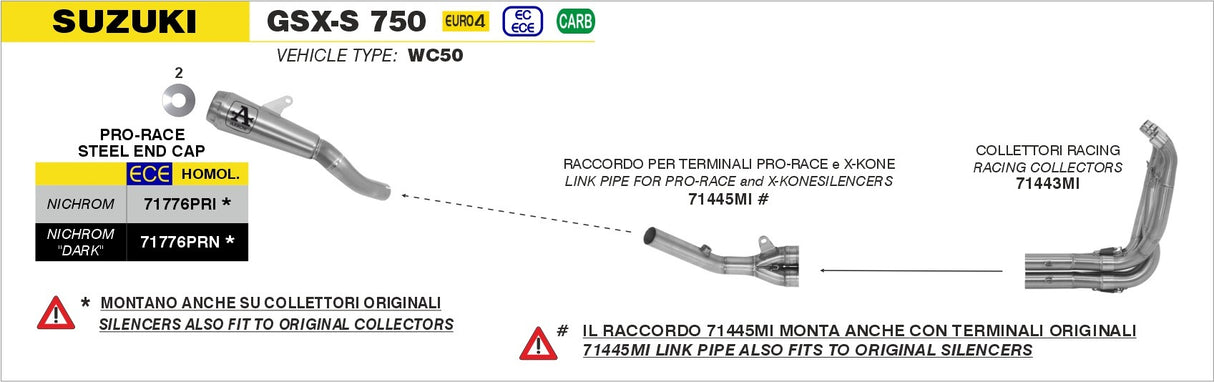 Arrow 71443MI Stainless Steel Racing Collectors for Suzuki GSX-S 750 17-20