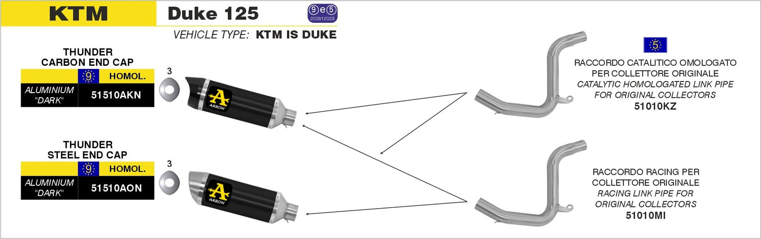Arrow 51010MI Racing Link Pipe for Original Collector for KTM Duke 125 11-16/Duke 200 11-14