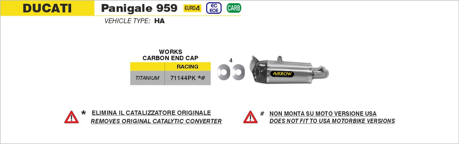 Arrow 71144PK Works Titanium Slip-On Muffler w/Carbon End Cap for Ducati Panigale 959 16-19