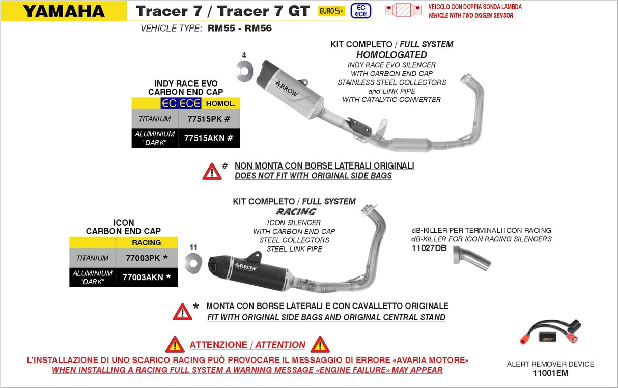 Arrow 11027DB dB-Killer for Yamaha Tracer 7/Tracer 7 GT 25-Up w/Icon Mufflers