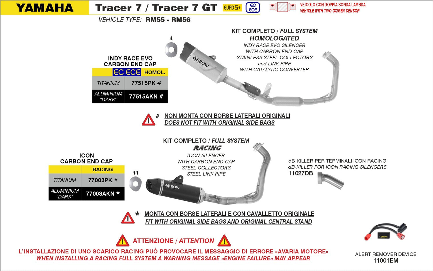 Arrow 11027DB dB-Killer for Yamaha Tracer 7/Tracer 7 GT 25-Up w/Icon Mufflers