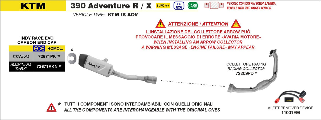 Arrow 72671PK Indy Race Evo Titanium Slip-On Muffler w/Carbon End Cap for KTM 390 Adventure R/390 Adventure X 25-Up
