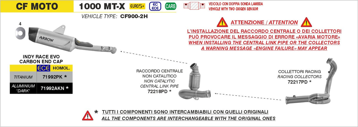 Arrow 71992PK Indy Race Evo Titanium Slip-On Muffler w/Carbon End Cap for CF Moto 800 MT-X 25-Up/1000 MT-X 2026