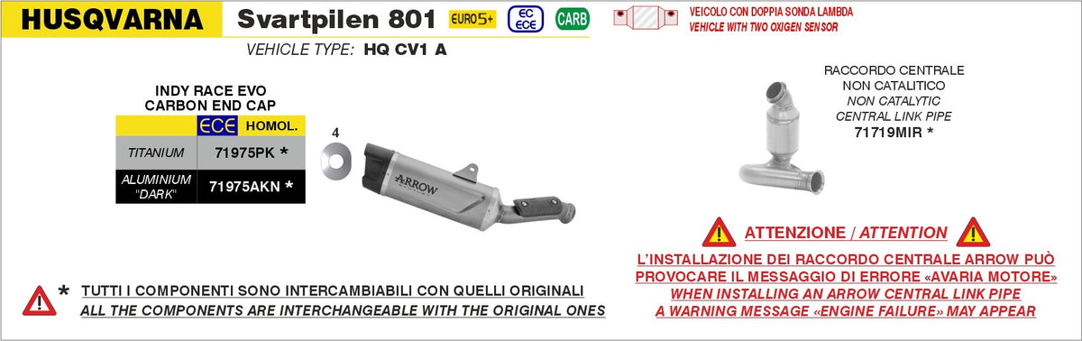 Arrow 71975PK Indy Race Evo Titanium Slip-On Muffler w/Carbon End Cap for Husqvarna Svartpilen 801 24-25