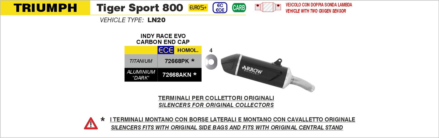Arrow 72668PK Indy Race Evo Titanium Slip-On Muffler w/Carbon End Cap for Triumph Tiger Sport 800 25-Up