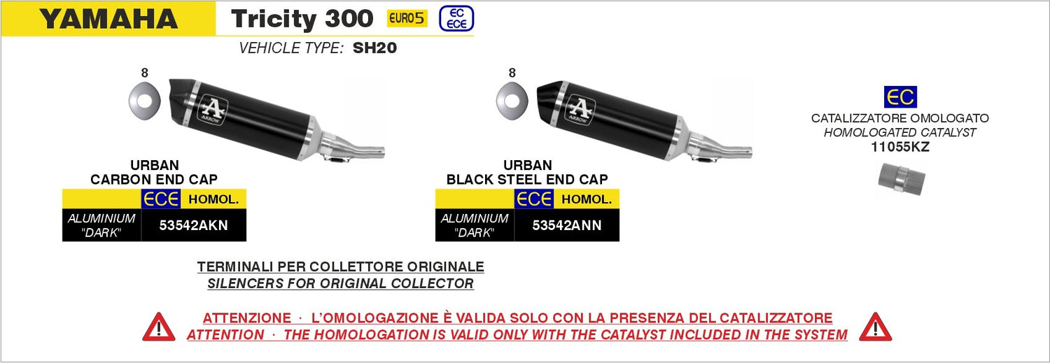 Arrow 53542ANN Urban Aluminium Dark Slip-On Muffler w/Dark Steel End Cap for Yamaha Tricity 300/XMAX 300 21-24