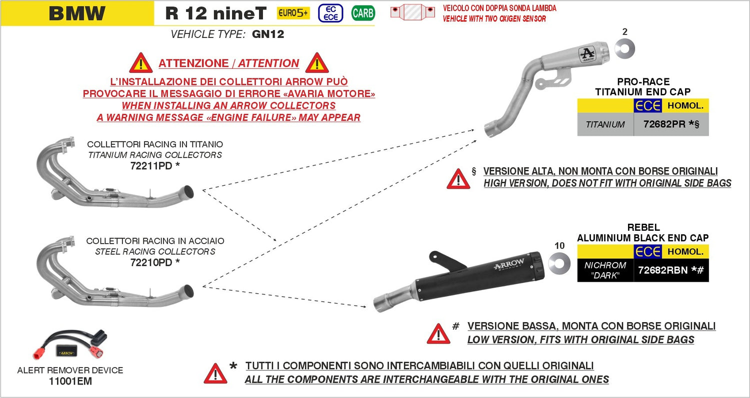 Arrow 72210PD Stainless Steel Racing Collectors for BMW R 12 G/S 25-Up/R 12 nineT 24-Up
