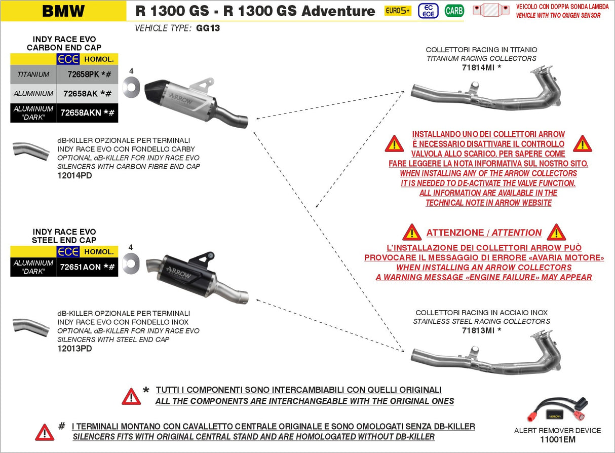 Arrow 71813MI Stainless Steel Racing Collectors for BMW R 1300 GS/R 1300 GS Adventure 24-Up/R 1300 R/R 1300 RS 25-Up
