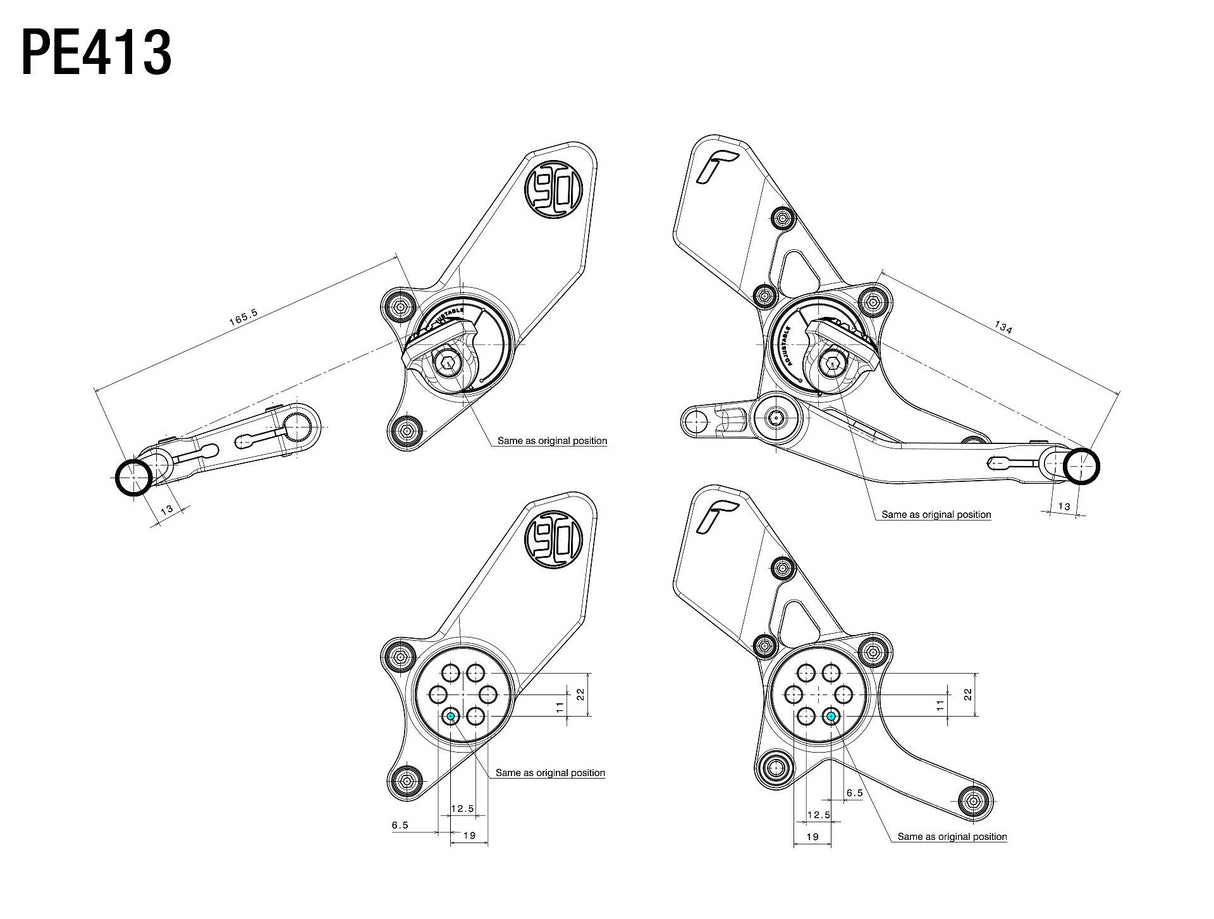 Rizoma EVO Rear Set Controls Black for BMW R NineT/Pure 14-20