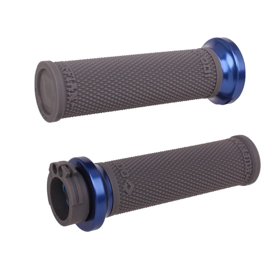 ODI Grips ODI-V30HCWH-U Ruffian Lock-On Handgrips Graphite/Blue for Harley-Davidson w/Throttle Cable