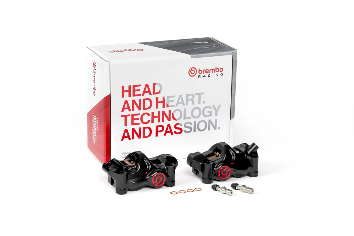 Brembo P4 .484 Radial Calipers Set Left + Right w/Pads (Not Recommended for ABS) Black for most Kawasaki Models