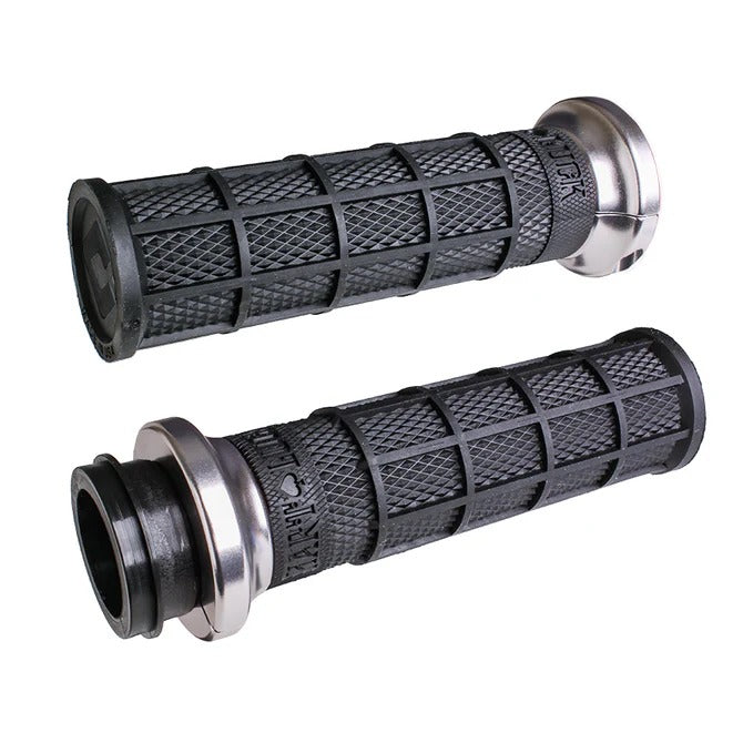 Odi Grips ODI-V31HTW-BB-S Hart-Luck Full Waffle Lock-On Handgrips Silver for Harley-Davidson Big Twin 08-24 w/Throttle-by-Wire