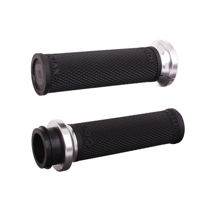 ODI Grips ODI-V30HTWB-S Ruffian Lock-On Handgrips Black/Silver for Harley-Davidson Big Twin 08-24 w/Throttle-by-Wire