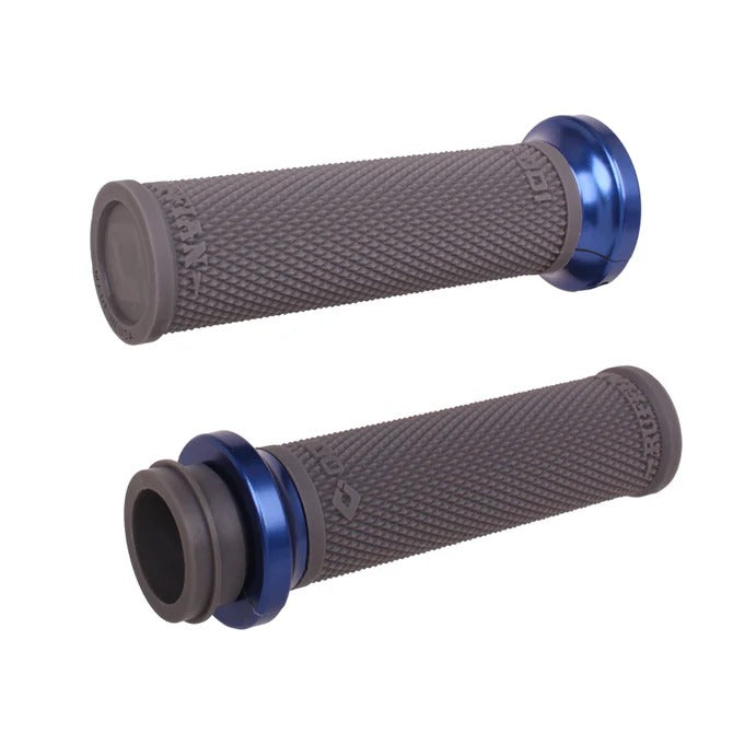 ODI Grips ODI-V30HTWH-U Ruffian Lock-On Handgrips Graphite/Blue for Harley-Davidson Big Twin 08-24 w/Throttle-by-Wire