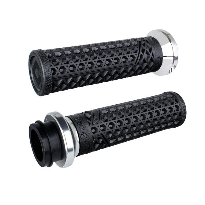 ODI Grips ODI-V31VHTWB-S Vans Signature Lock-On Handgrips Black/Silver for Harley-Davidson Big Twin 08-24 w/Throttle-by-Wire
