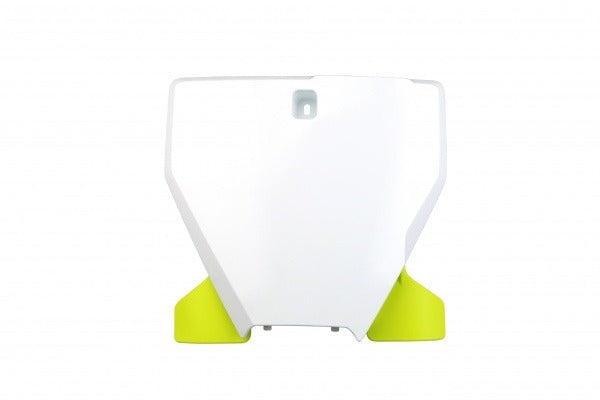 UFO Front Number Plate White w/Extension for Husqvarna FC 250/FC 350/FC 450/TC 125/TC 250 19-22/FX 350/FX 450/TX 300 20-22