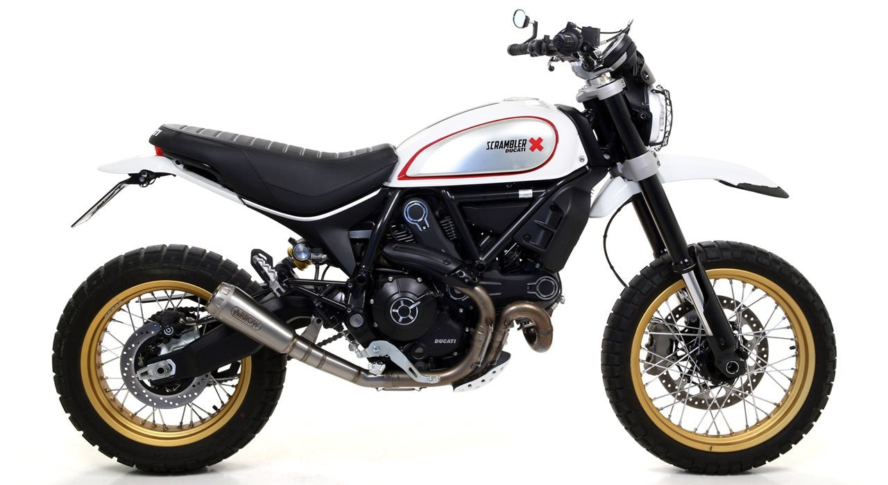 Arrow 71209PR Pro-Race Titanium Slip-On Muffler w/Titanium End Cap & Titanium Link Pipe for Ducati Scrambler 800 Desert Sled 17-20