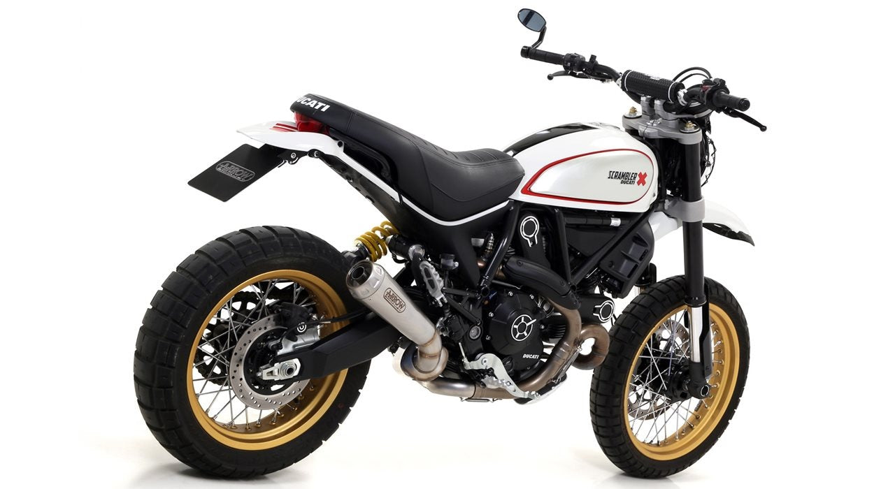 Arrow 71209PR Pro-Race Titanium Slip-On Muffler w/Titanium End Cap & Titanium Link Pipe for Ducati Scrambler 800 Desert Sled 17-20