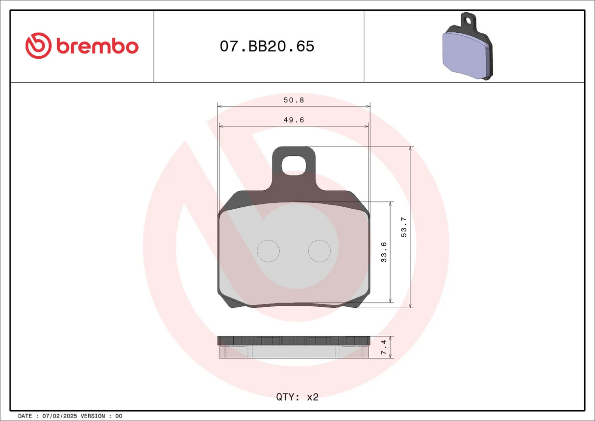 Brembo B-07BB2065 Genuine (65) Sintered Rear Brake Pad (07BB20.65)