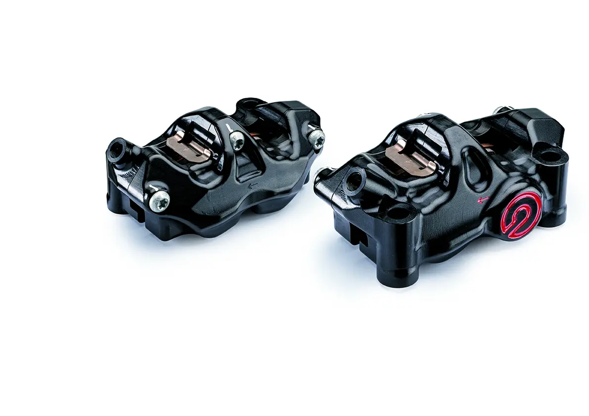 Brembo P4 .484 Radial Calipers Set Left + Right w/Pads (Not Recommended for ABS) Black for most Kawasaki Models