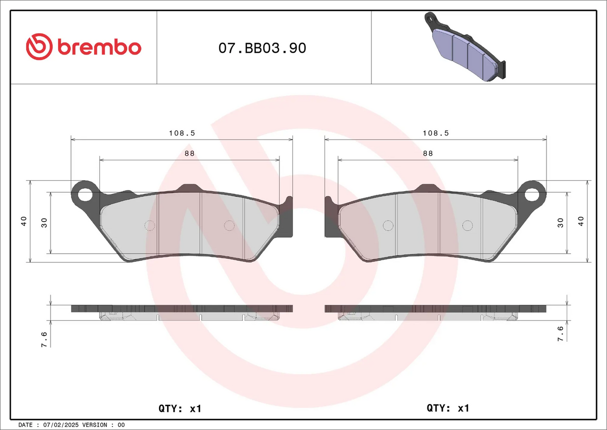 Brembo B-07BB0390 Genuine (90) Sintered Front Brake Pad (07BB03.90)