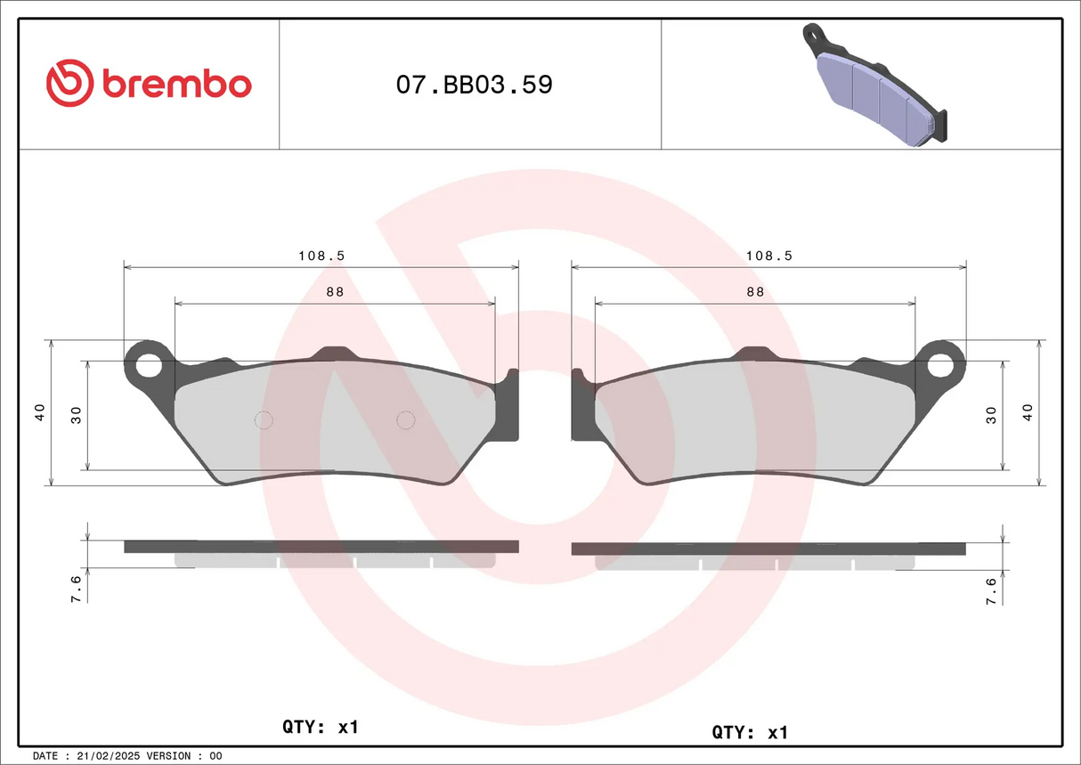 Brembo B-07BB0359 Genuine (59) Sintered Front Brake Pad (07BB03.59)