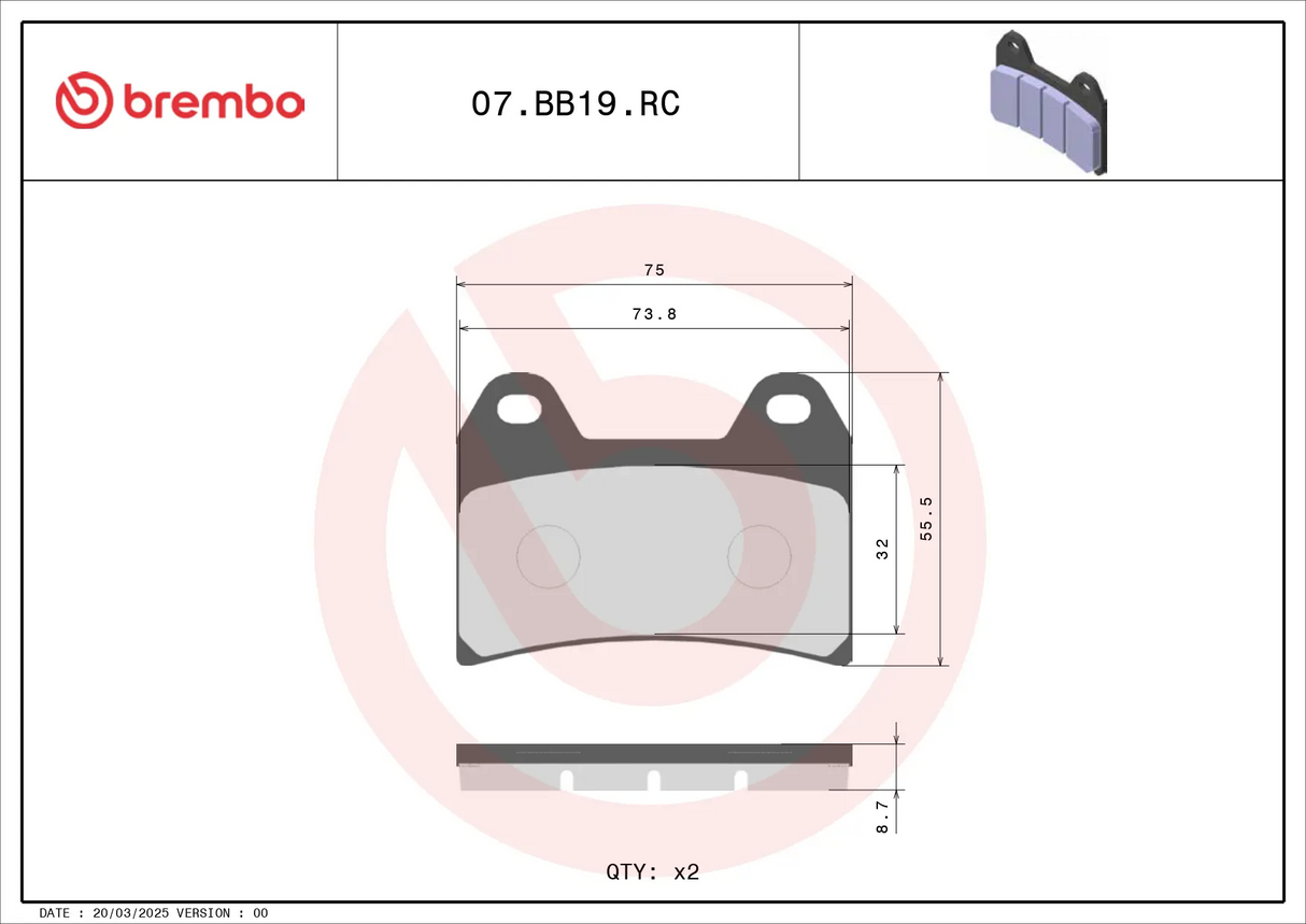 Brembo B-07BB19RC Racing (RC) Carbon Ceramic Front Brake Pad (07BB19.RC)