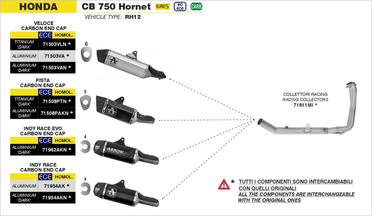 Arrow 71503VLN Veloce Dark Titanium Slip-On Muffler w/Carbon End Cap for Honda CB750 Hornet 23-Up