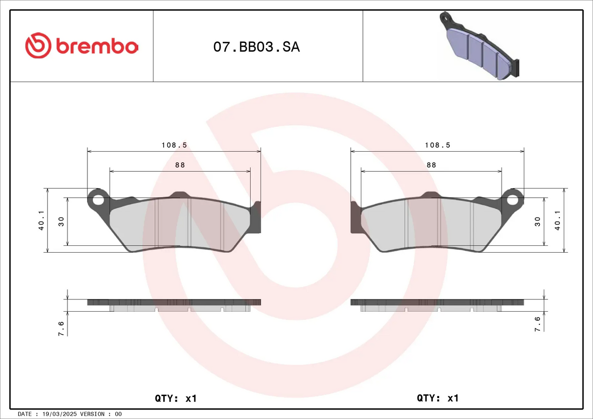 Brembo B-07BB03SA Road (SA) Sintered Front/Rear Brake Pad (07BB03.SA)