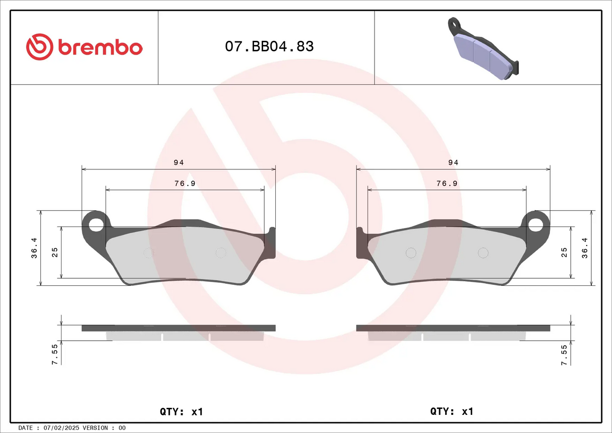 Brembo B-07BB0483 Genuine (83) Sintered Front Brake Pad (07BB04.83)
