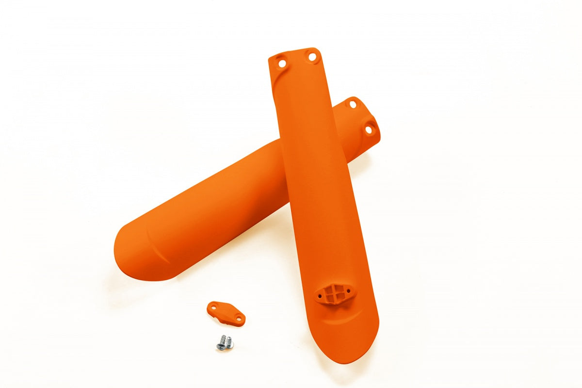 UFO Fork Slider Protectors 1998-2018 Orange for KTM SX 125-250/SX-F 250-450 15-22/EXC 125 16-21/EXC 150 17-23/EXC 200 16-17/EXC 250-300/EXC-F 250-500 16-23/XC 125 20-22/XC 250 2019 & 23-24/XC 300 2019/XC-W 125 17-19/XC-W 250 TPI 19-23/XC-F 250-450 19-22
