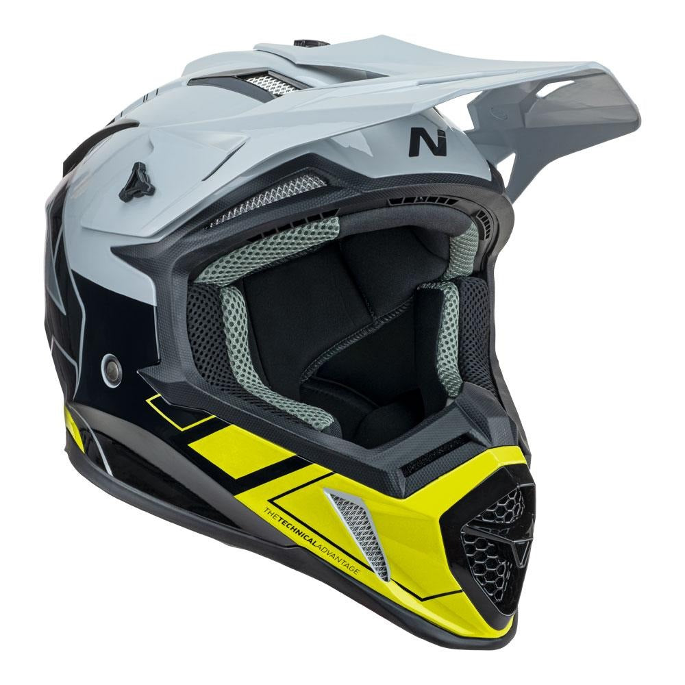 Nitro MX760 Hyper Gloss Silver/Grey/Black/Fluro Yellow Helmet