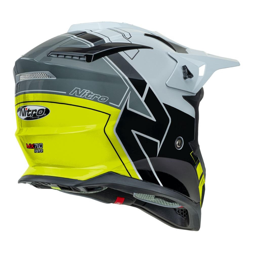 Nitro MX760 Hyper Gloss Silver/Grey/Black/Fluro Yellow Helmet