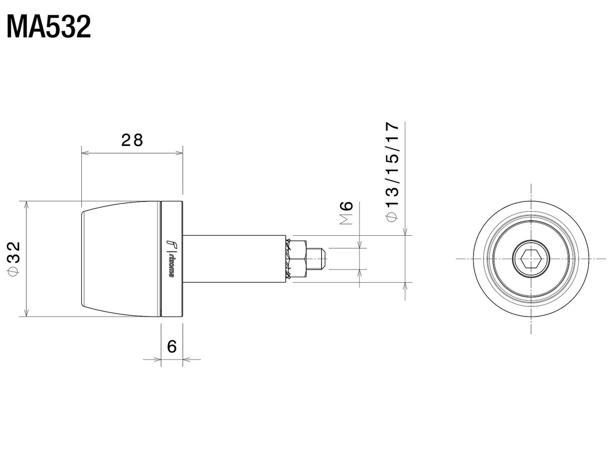 Rizoma Series 532 Conical Bar Ends Black